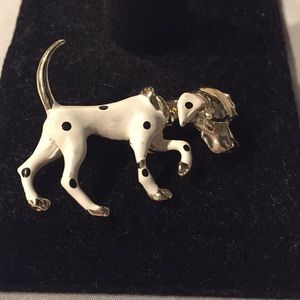 Vintage painted metal Dalmatian wobble head brooch